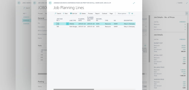 Image showing a list of tasks and jobs in Business Central: ERP migration checklist